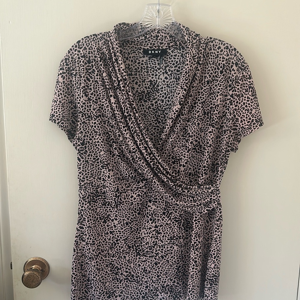 DKNY- knit animal print surplice top in size L